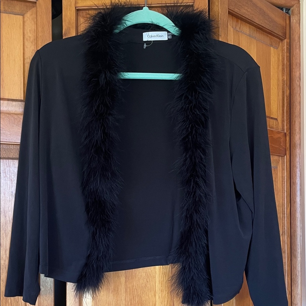 Calvin Klein Women's Black Blazer with real feather trim